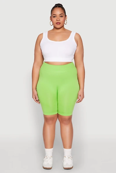 Womens Plus High Waist Seamless Biker Shorts,