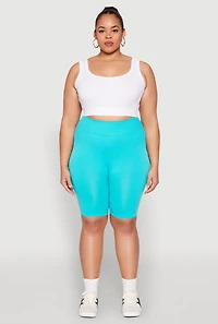 Womens Plus Size High Waist Seamless Biker Shorts, Blue, Size 2X-3X