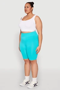 Womens Plus Size High Waist Seamless Biker Shorts, Blue, Size 2X-3X