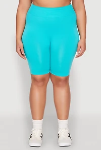 Womens Plus Size High Waist Seamless Biker Shorts, Blue, Size 2X-3X