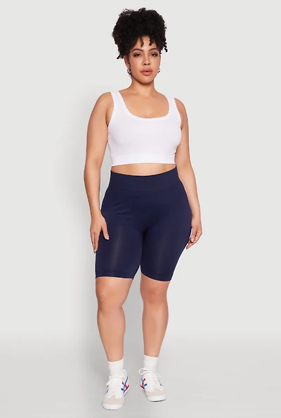 Womens Plus High Waist Seamless Biker Shorts,