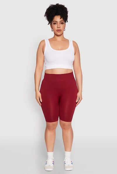 Womens Plus High Waist Seamless Biker Shorts,