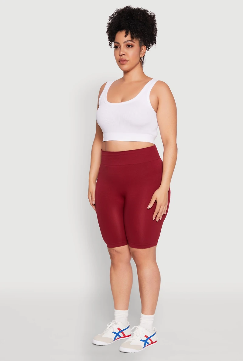 Womens Plus High Waist Seamless Biker Shorts,