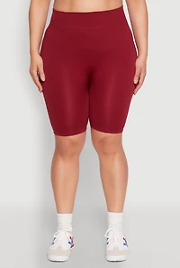 Womens Plus High Waist Seamless Biker Shorts,