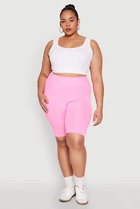 Womens Plus Size High Waist Seamless Biker Shorts, Pink, Size 1X-2X