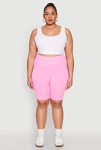 Womens Plus Size High Waist Seamless Biker Shorts, Pink, Size 1X-2X