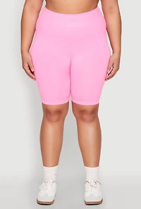 Womens Plus Size High Waist Seamless Biker Shorts, Pink, Size 1X-2X
