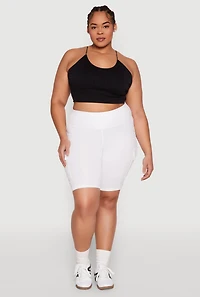 Womens Plus Size Spandex Cargo Biker Shorts, White, Size 1X
