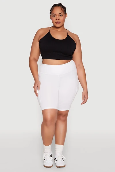 Womens Plus Size Spandex Cargo Biker Shorts, White, Size 2X