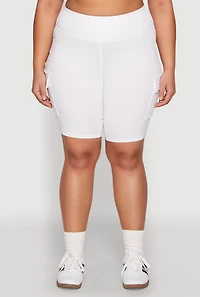Womens Plus Size Spandex Cargo Biker Shorts, White, Size 1X