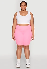 Womens Plus Size Spandex Cargo Biker Shorts, Pink, Size 2X