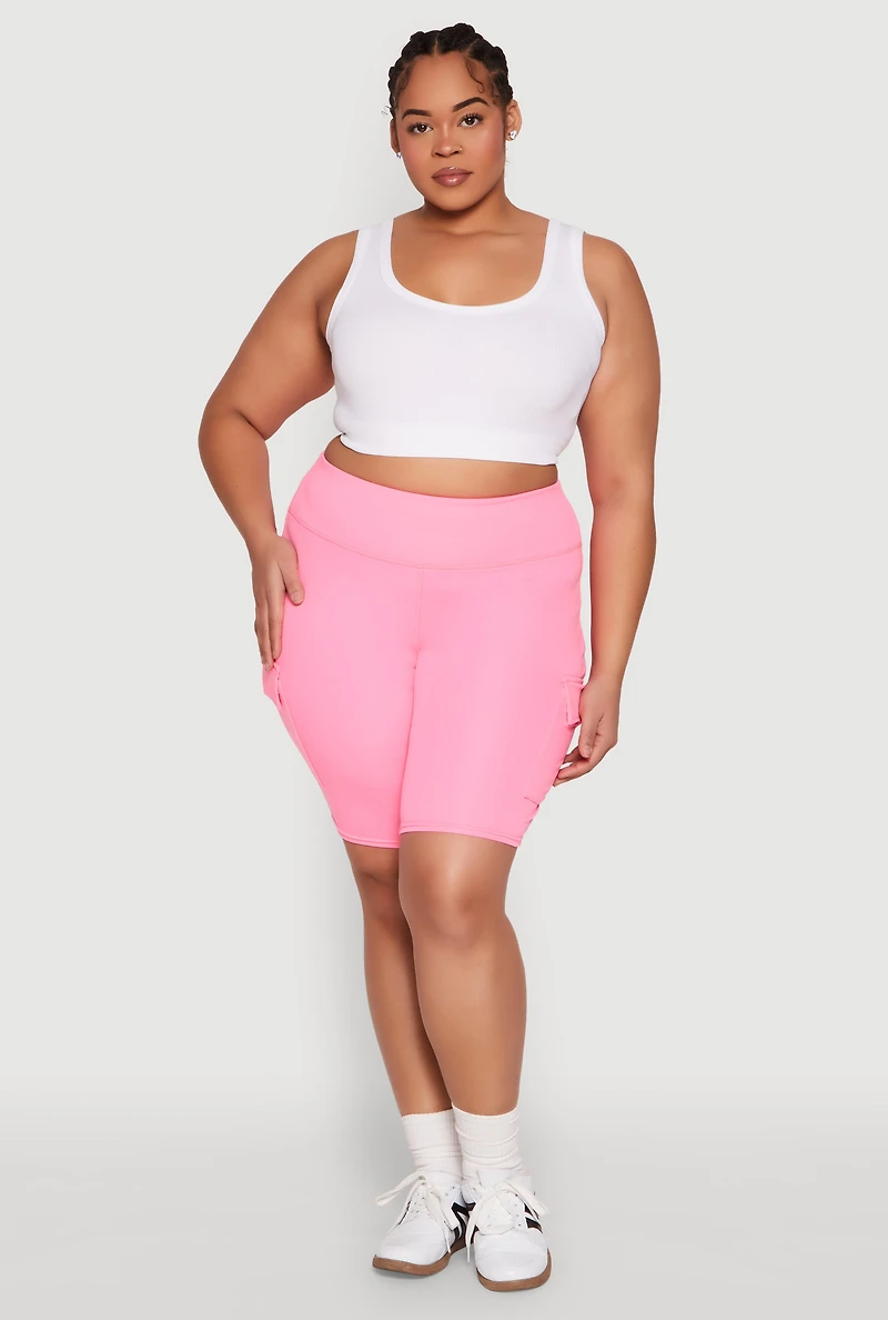 Womens Plus Size Spandex Cargo Biker Shorts, Pink, Size 2X