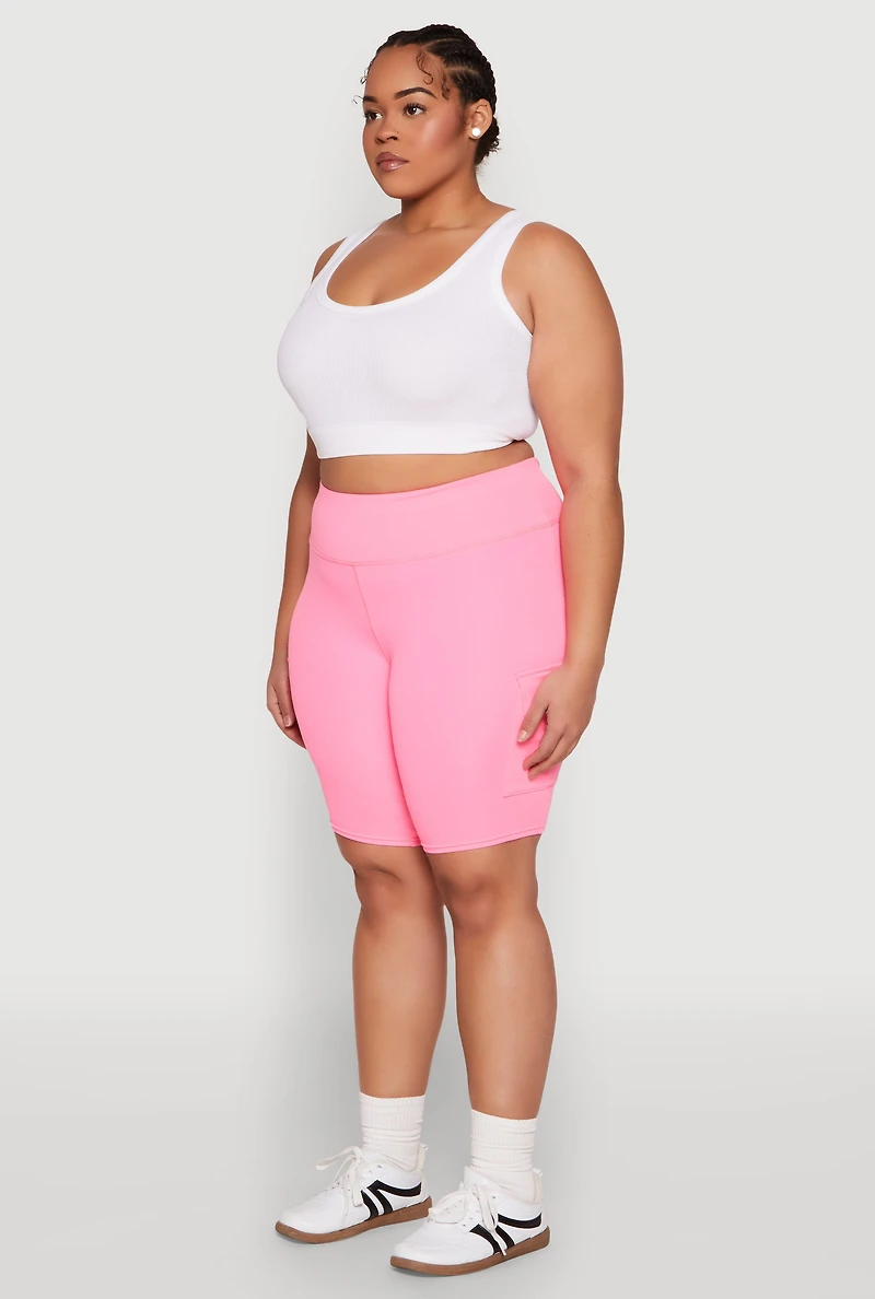 Womens Plus Size Spandex Cargo Biker Shorts, Pink, Size 2X