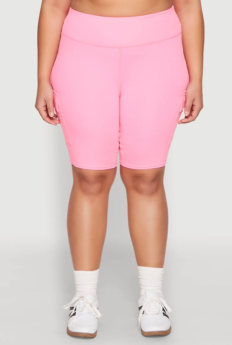 Womens Plus Size Spandex Cargo Biker Shorts, Pink, Size 2X