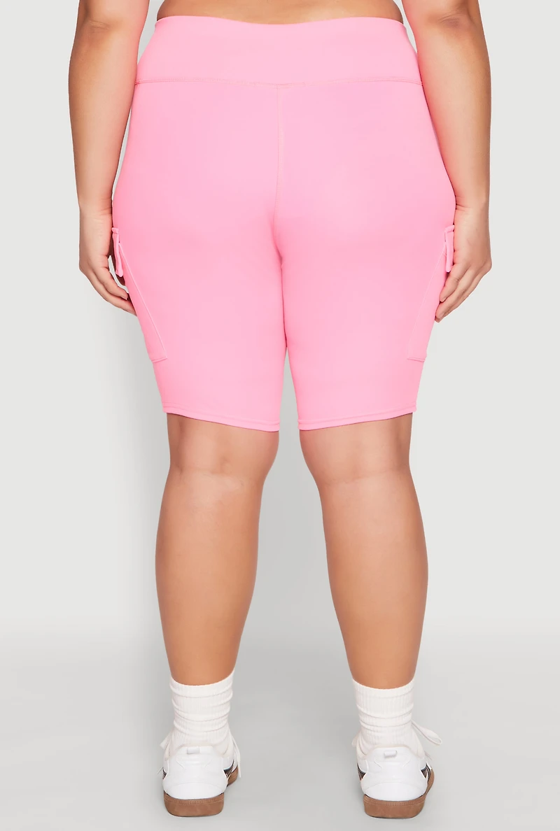Womens Plus Size Spandex Cargo Biker Shorts, Pink, Size 2X