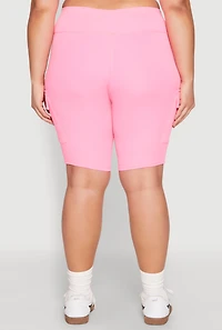 Womens Plus Size Spandex Cargo Biker Shorts, Pink, Size 2X