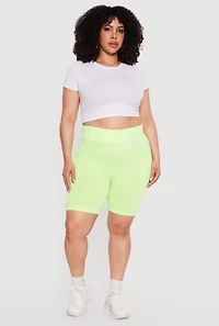 Plus Seamless Varsity Stripe High Waisted Biker Shorts