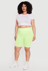 Plus Seamless Varsity Stripe High Waisted Biker Shorts