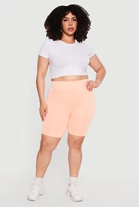 Plus Seamless Varsity Stripe High Waisted Biker Shorts