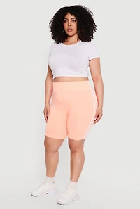 Plus Seamless Varsity Stripe High Waisted Biker Shorts