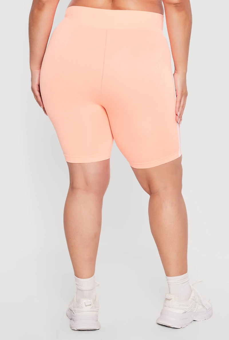Plus Seamless Varsity Stripe High Waisted Biker Shorts