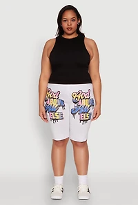 Womens Plus Size God Above All Else Graphic Biker Shorts, Grey, Size 1X