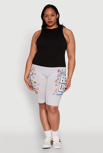 Womens Plus Size Living My Best Life Graphic Shorts, Grey, Size 3X