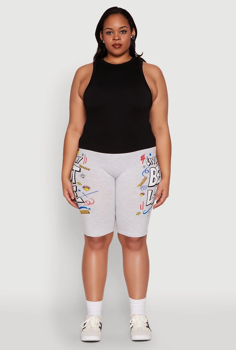Womens Plus Living My Best Life Graphic Shorts,