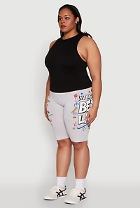 Womens Plus Size Living My Best Life Graphic Shorts, Grey, Size 3X