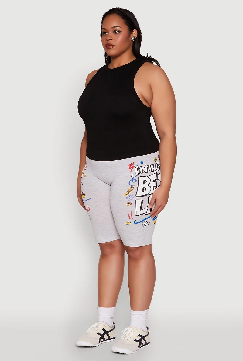 Womens Plus Living My Best Life Graphic Shorts,