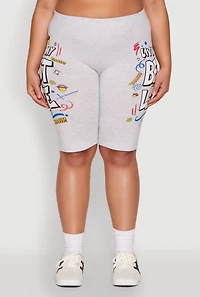 Womens Plus Size Living My Best Life Graphic Shorts, Grey, Size 3X