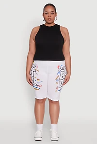 Womens Plus Size Living My Best Life Graphic Shorts, White, Size 2X