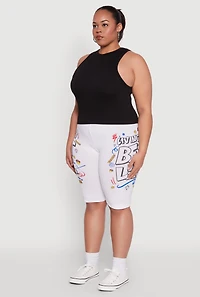 Womens Plus Size Living My Best Life Graphic Shorts, White, Size 2X