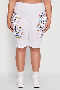 Womens Plus Size Living My Best Life Graphic Shorts, White, Size 2X