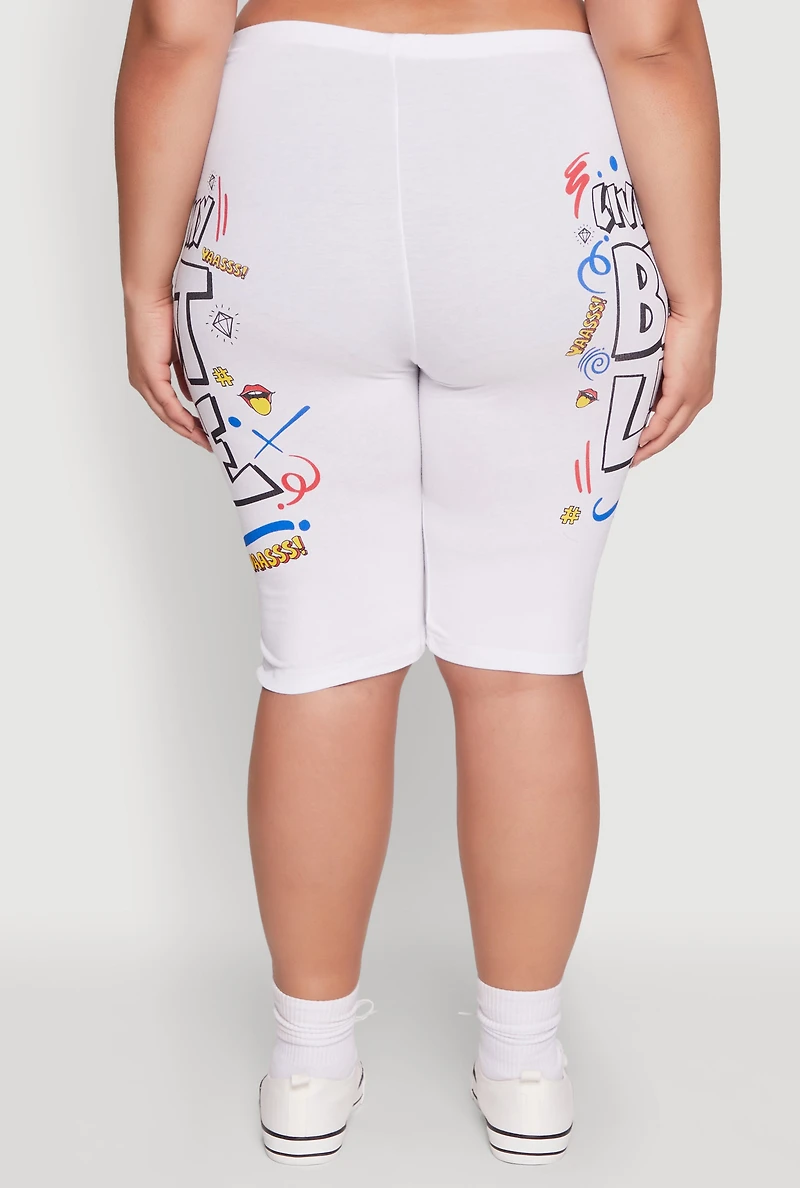 Womens Plus Size Living My Best Life Graphic Shorts, White, Size 2X