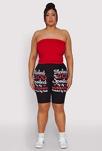 Plus Blessed By God Graphic Biker Shorts