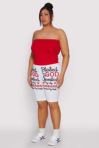 Womens Plus Blessed By God Graphic Biker Shorts, White,