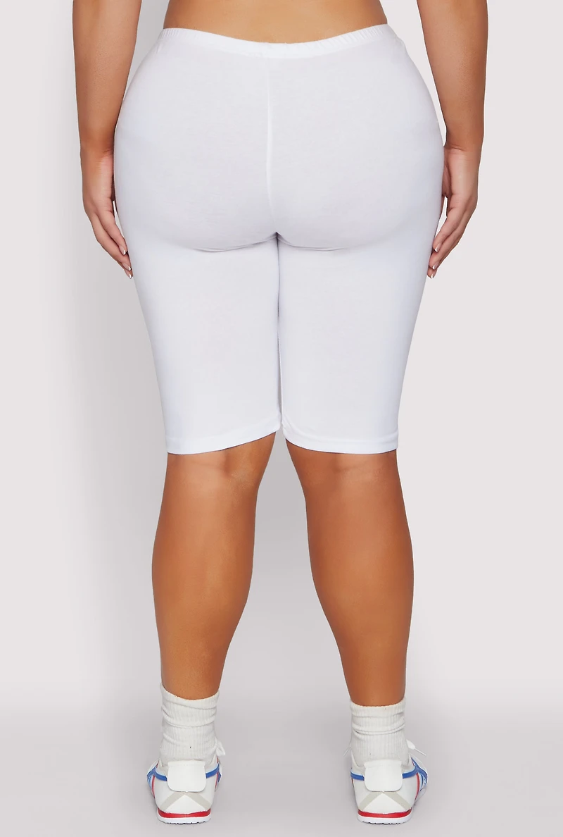 Womens Plus Blessed By God Graphic Biker Shorts, White,