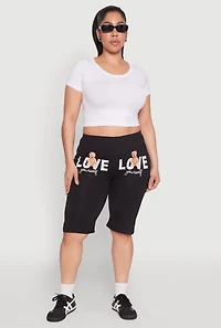Womens Plus Size Love Yourself Graphic Biker Shorts, Black, Size 2X