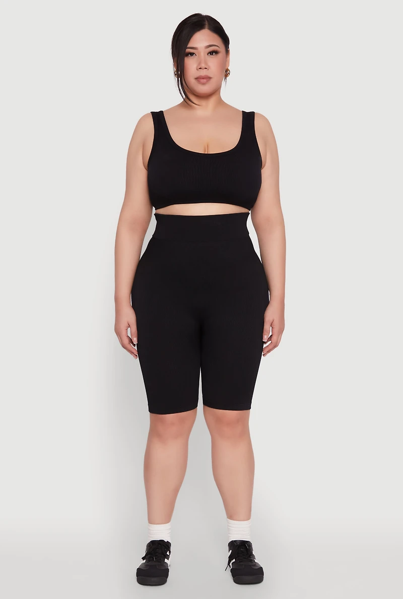 Womens Plus Size Seamless High Waist Cycling Shorts, Black, Size 3X-4X