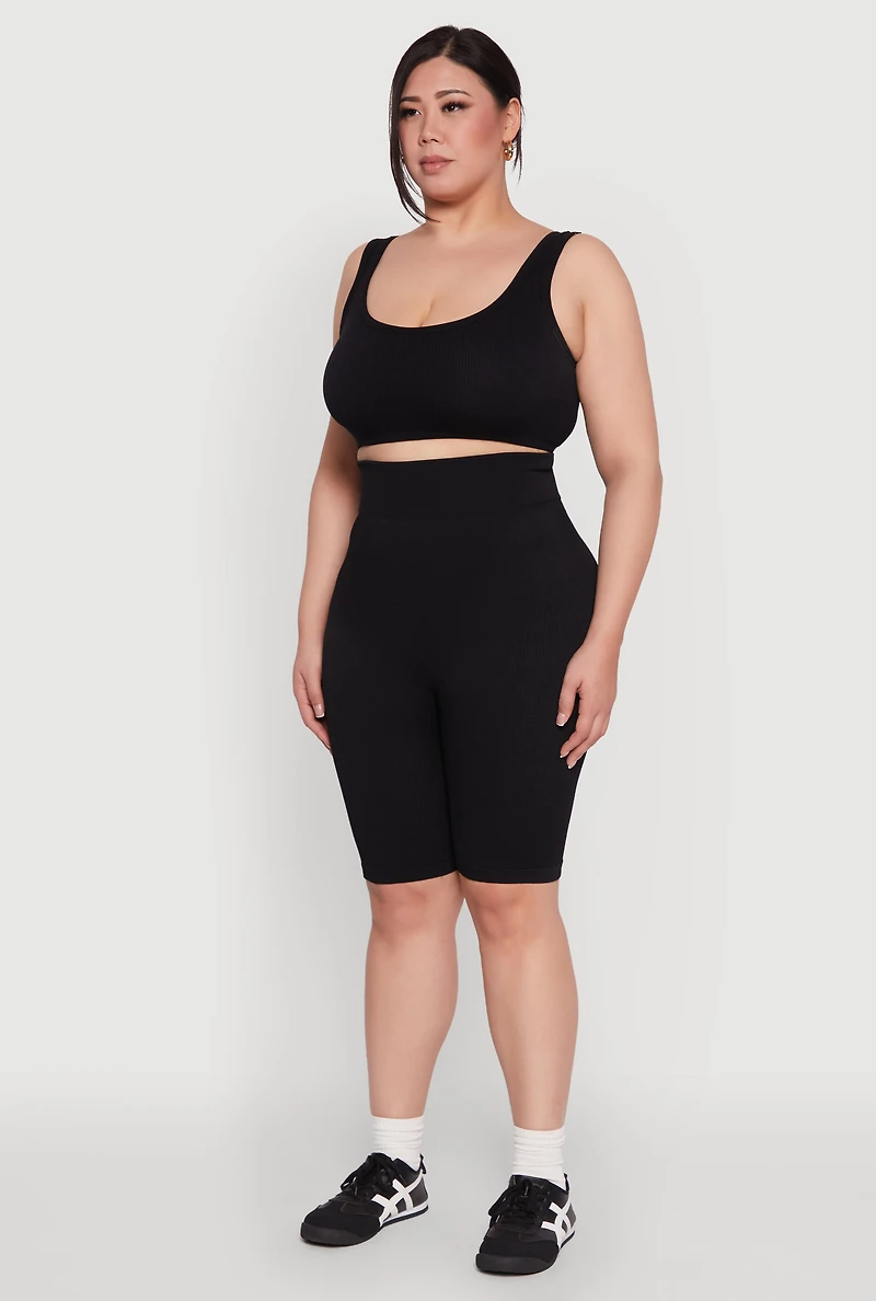 Womens Plus Seamless High Waist Cycling Shorts, 1X-2X