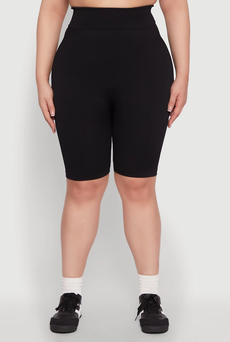 Womens Plus Seamless High Waist Cycling Shorts, 1X-2X