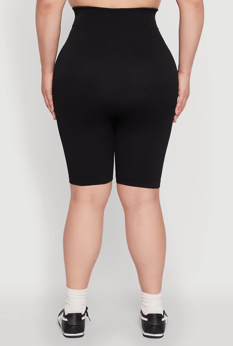 Womens Plus Seamless High Waist Cycling Shorts, 1X-2X