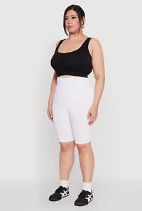 Womens Plus Size Seamless High Waist Cycling Shorts, White, Size 1X-2X
