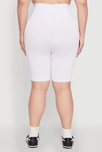 Womens Plus Seamless High Waist Cycling Shorts, White,