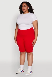 Womens Plus Size Seamless High Waist Cycling Shorts, Red, Size 1X-2X