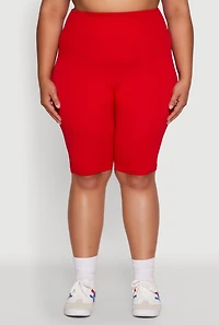 Womens Plus Size Seamless High Waist Cycling Shorts, Red, Size 1X-2X