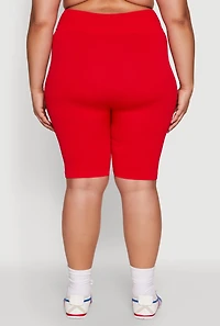 Womens Plus Size Seamless High Waist Cycling Shorts, Red, Size 1X-2X