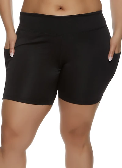 Womens Plus Size Side Pocket Bike Shorts, Black, Size 3X