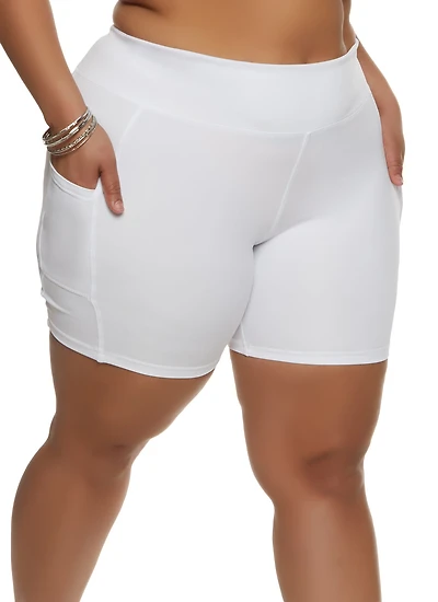 Womens Plus Size Side Pocket Bike Shorts, White, Size 2X